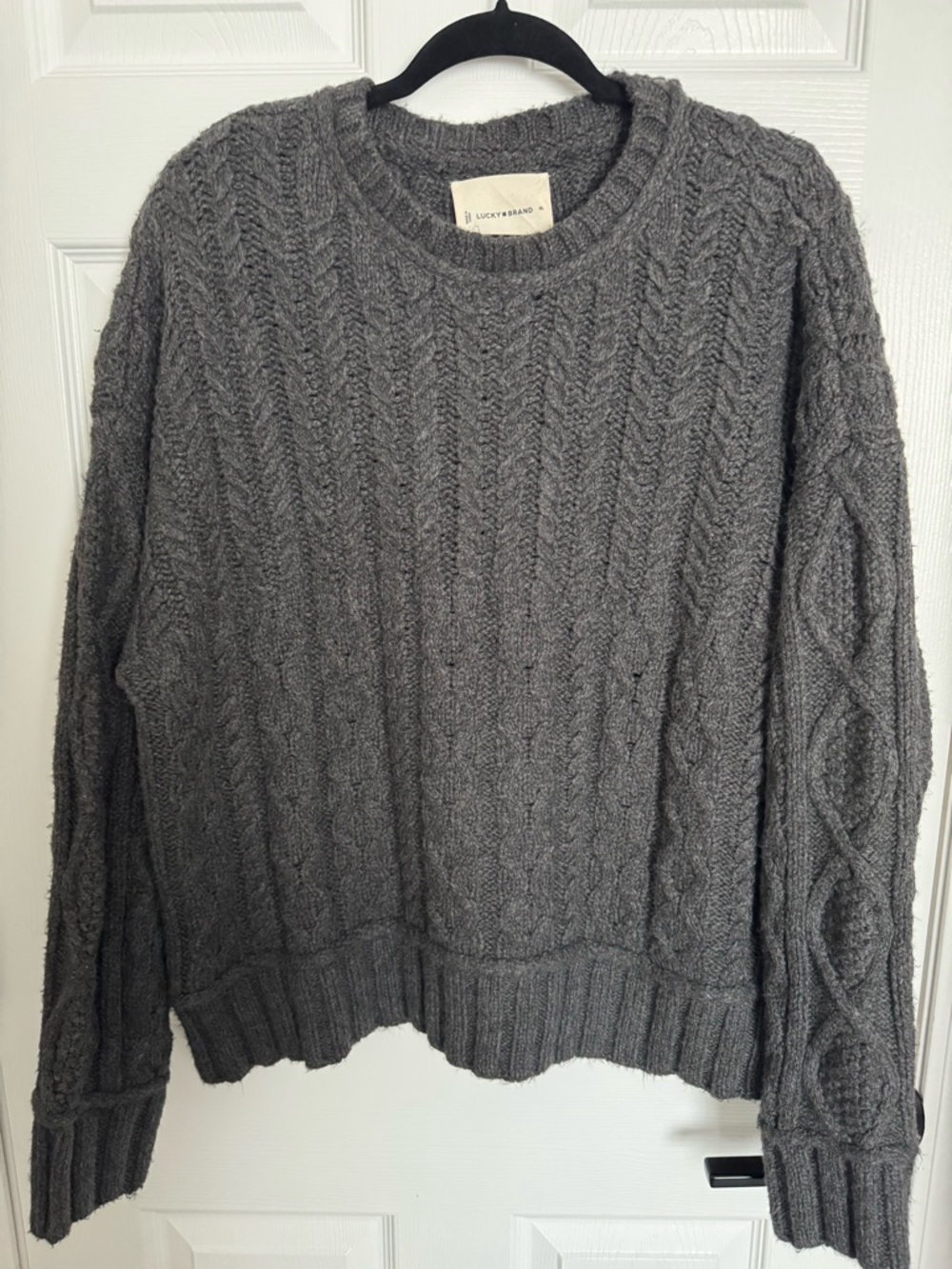 Lucky Brand Charcoal Gray Cable Crew Sweater